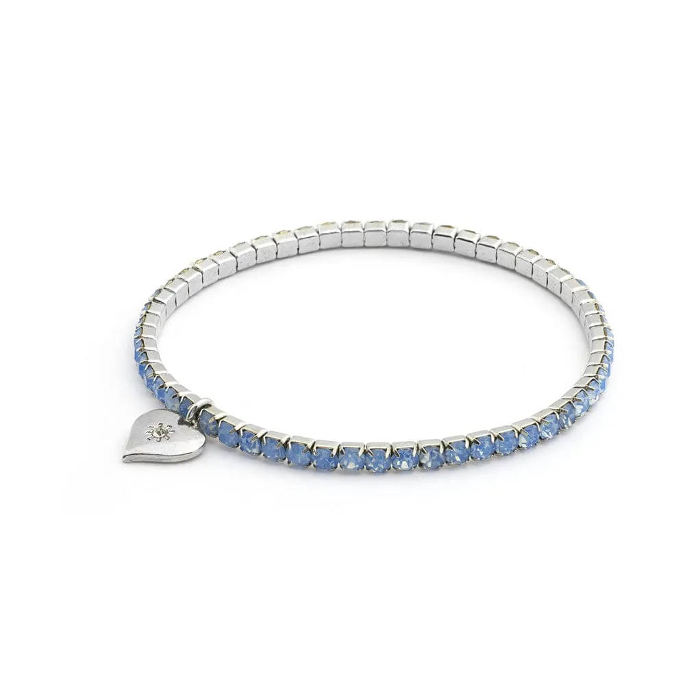 Diamante Stretch Blue Bracelet Rhodium Plating