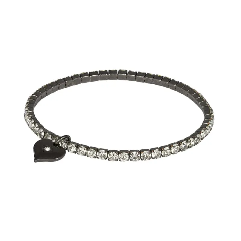 Diamante Stretch Crystal Bracelet Gunmetal Plating