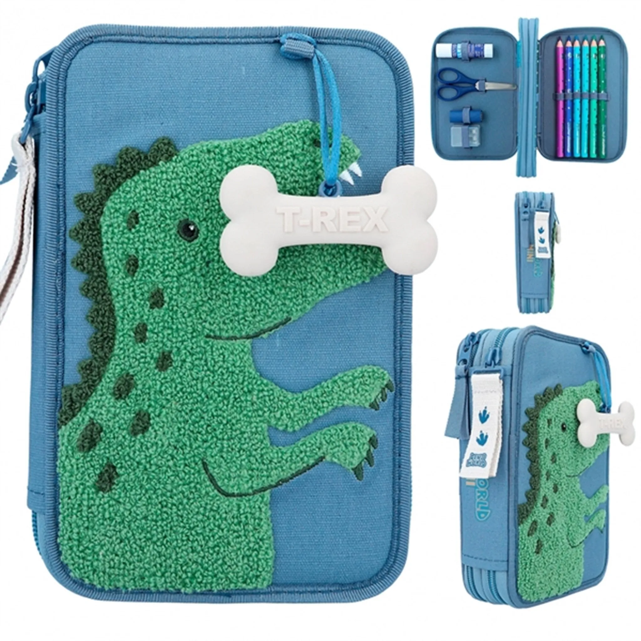 Dino World Double Pencil Case Blue Dino Mini