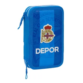 Double Pencil Case R. C. Deportivo de La Coruña Blue 12.5 x 19.5 x 4 cm (28 Pieces)