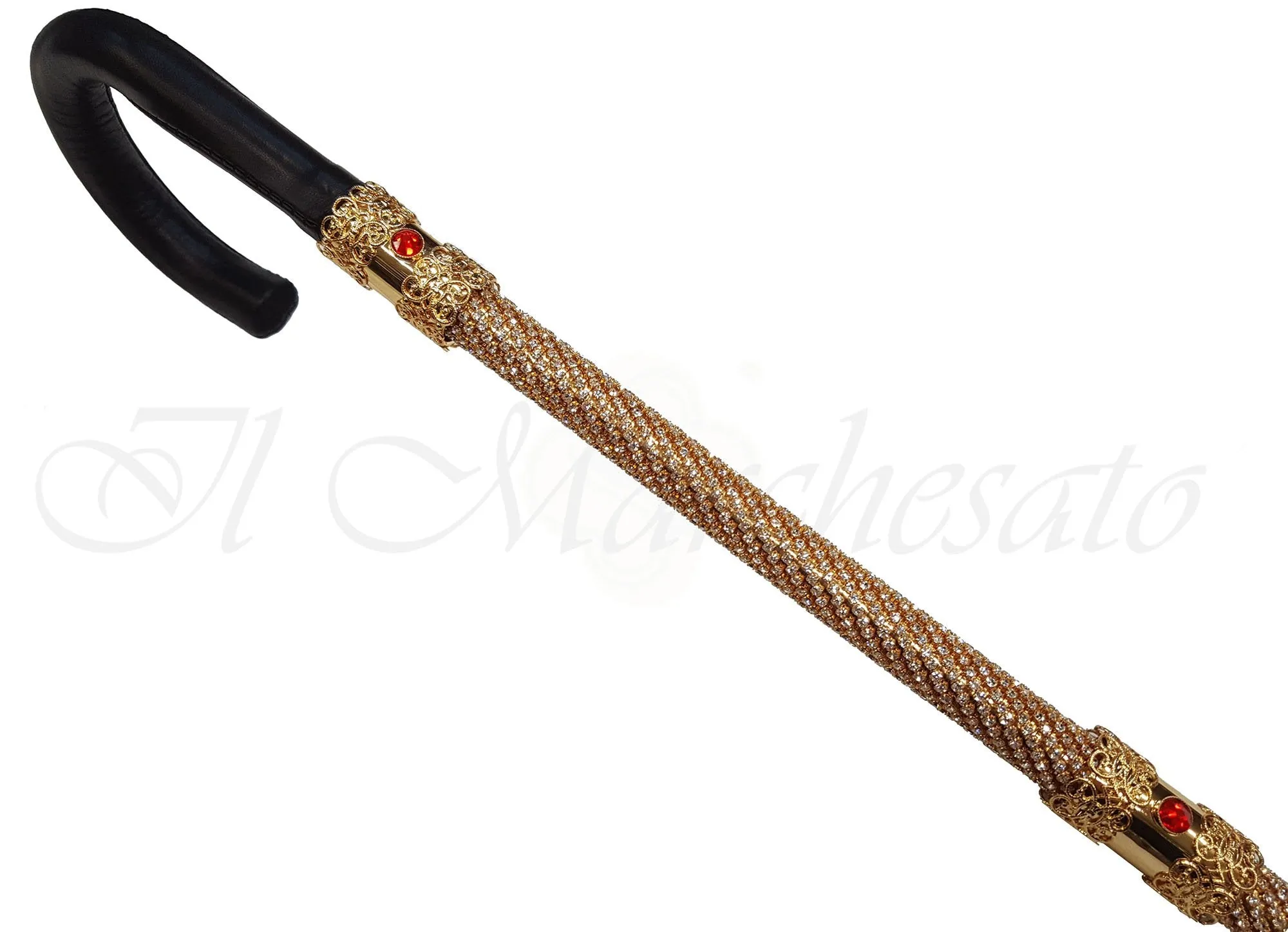 Elegant Walking Cane Encrusted with Swarovski Crystals- Leather Handle
