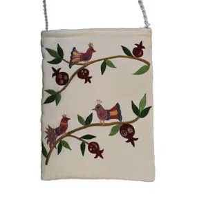 Embroidered Passport Bag - Birds - White