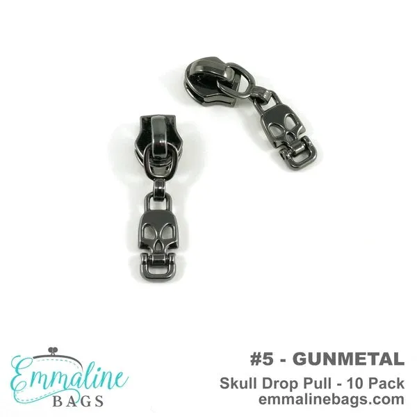 Emmaline Zipper Sliders with Skull Drop Pull -Size 5