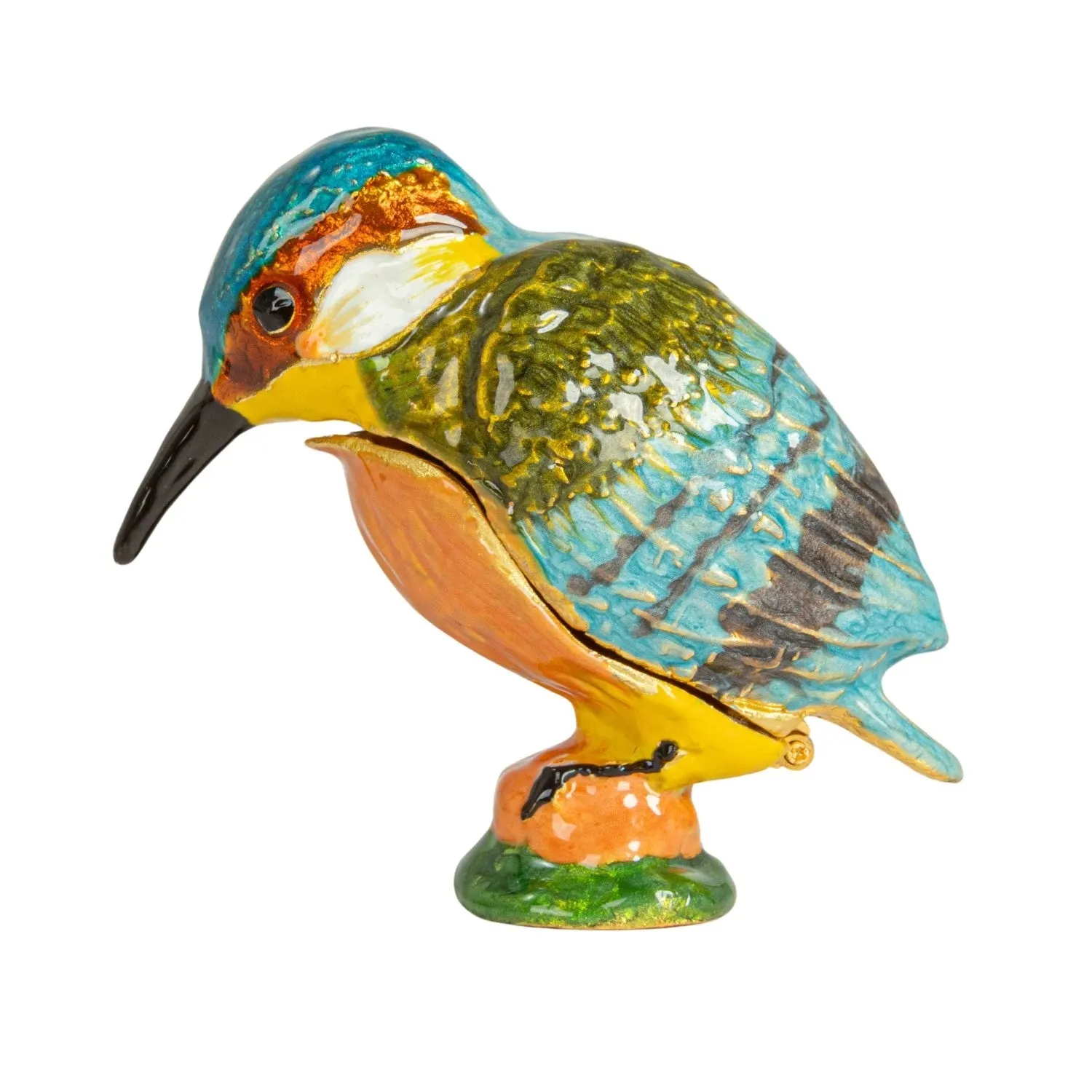 Enameled Metal Kingfisher Shaped Trinket Box