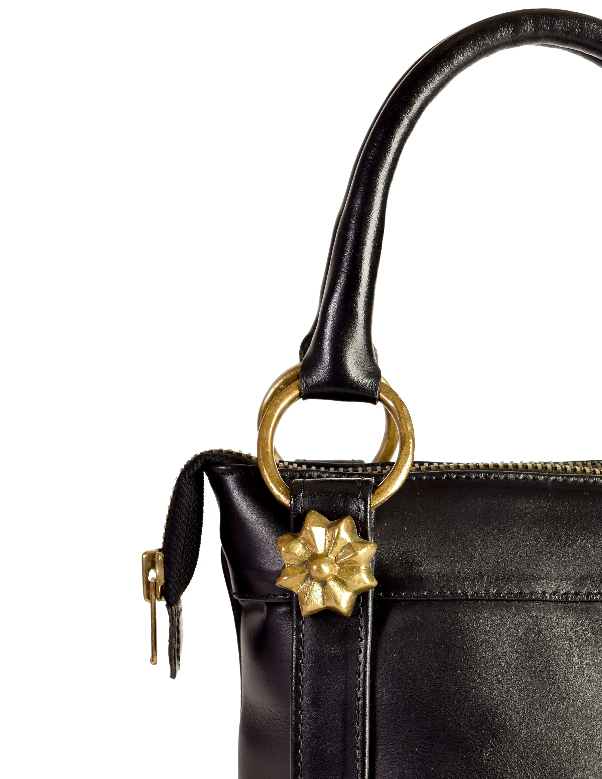 EnSoie Zurich L'Histoire des Lapins 1990s Rustic Black Leather Tote Handbag