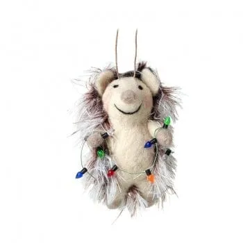 Felt Hedgehog with Multi-Colored String Lights Christmas Tree Decoration