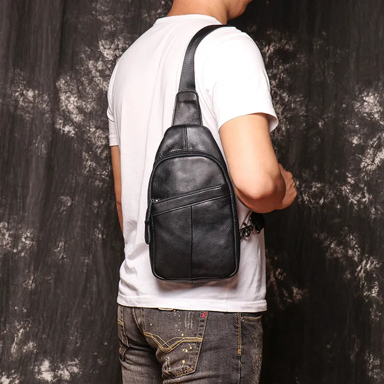 Full Grain Leather Sling Bag Vintage Leather Chest Bag Retro Messenger Bag