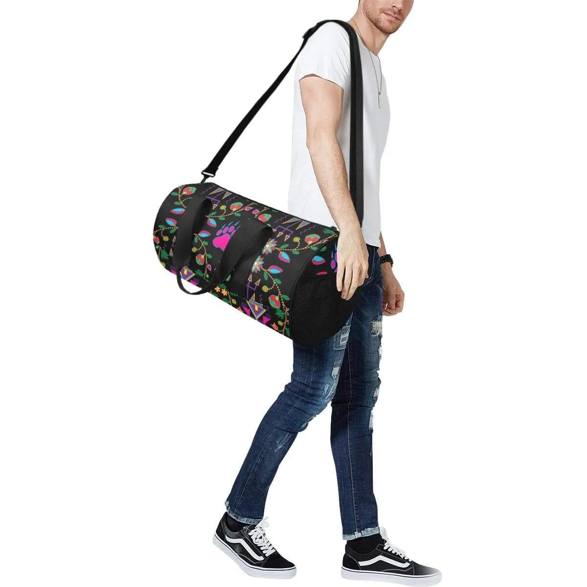 Geometric Floral Fall - Black Duffle Bag