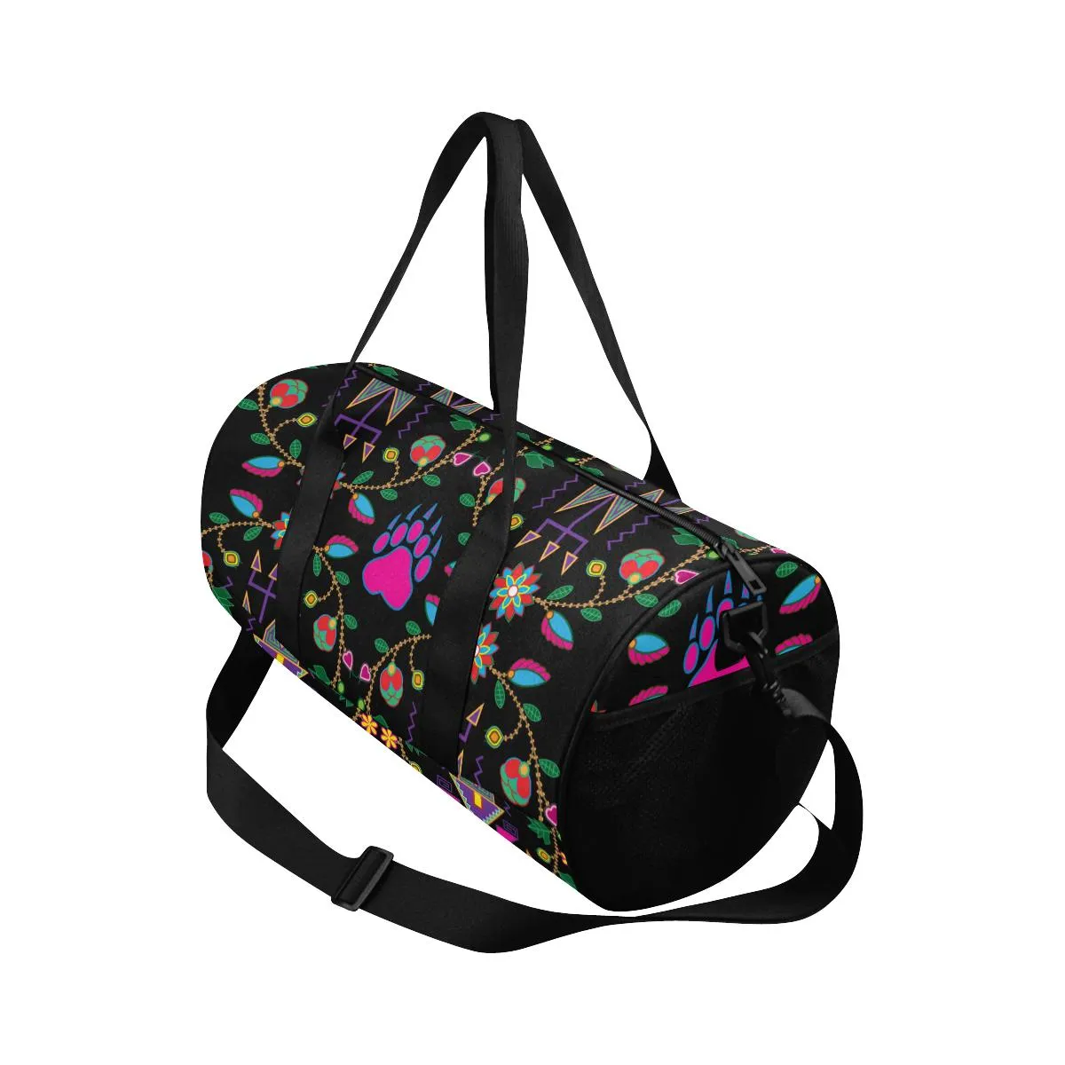 Geometric Floral Fall - Black Duffle Bag