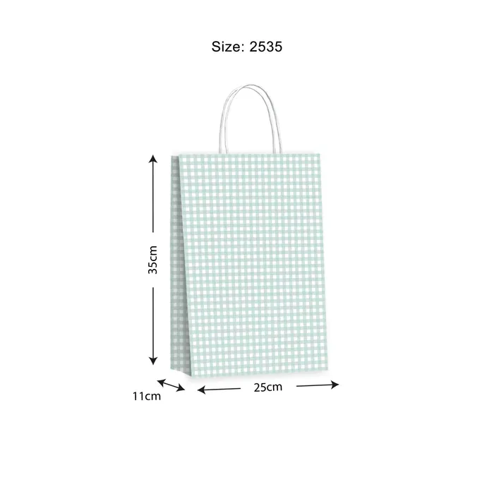 Gift Bag SML Bag Gingham Seafoam 250x350x110mm