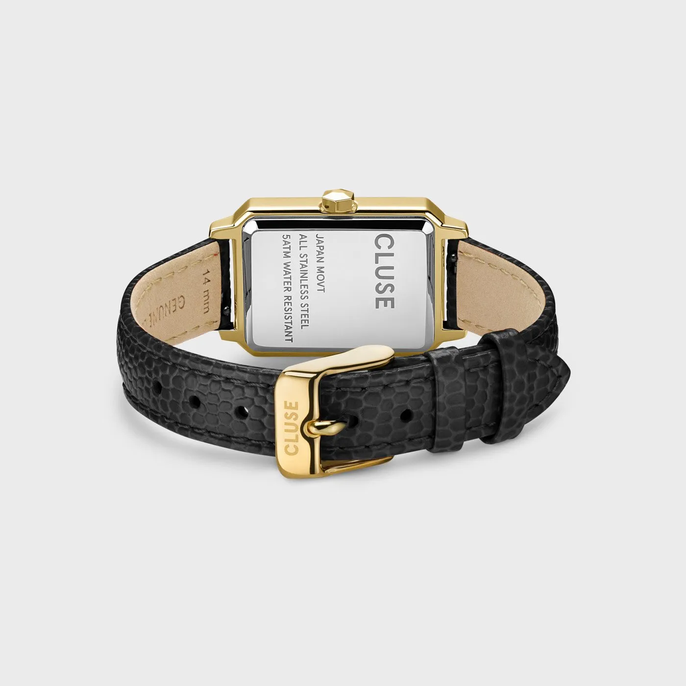 Gift Box Fluette Steel Watch and Black Leather Lizard Strap, Gold Colour