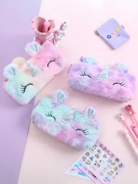 Girls Adorable Unicorn Plush Pencil Case - Soft and Colorful Stationery Organizer