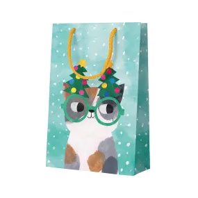 Glasses Cat Small Holiday Gift Bag