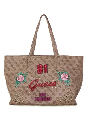 GUESS Vikky Tan 81 Los Angeles Monogram Tote Bag