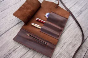 Handcrafted Leather Pen Pencil Holder Sleeve Case