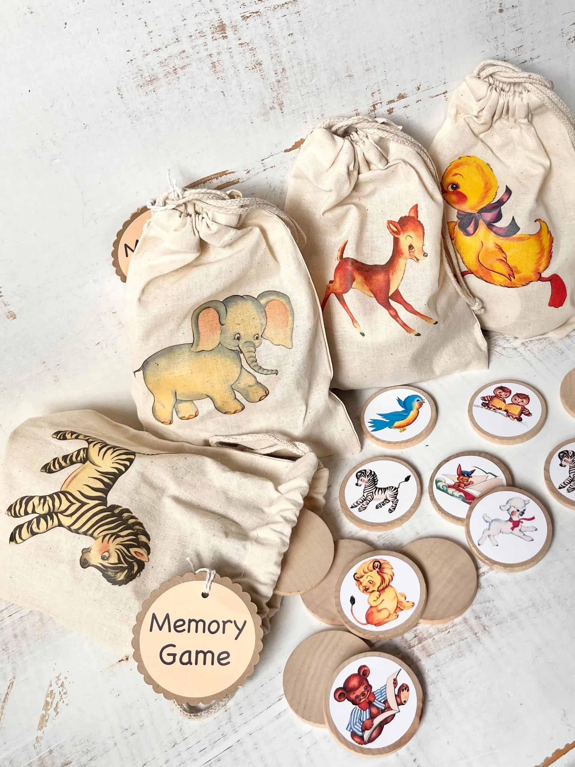 Handmade Retro Vintage Animal Matching Game