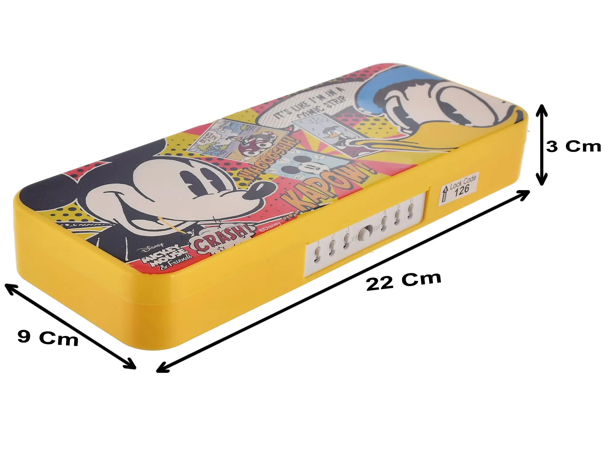 Heart Home Mickey Mouse & Friends Printed Durable Plastic Pencil Box, Pencil Case For School Kids With Number Lock System & Accessories, Pack of 2 (Yellow)