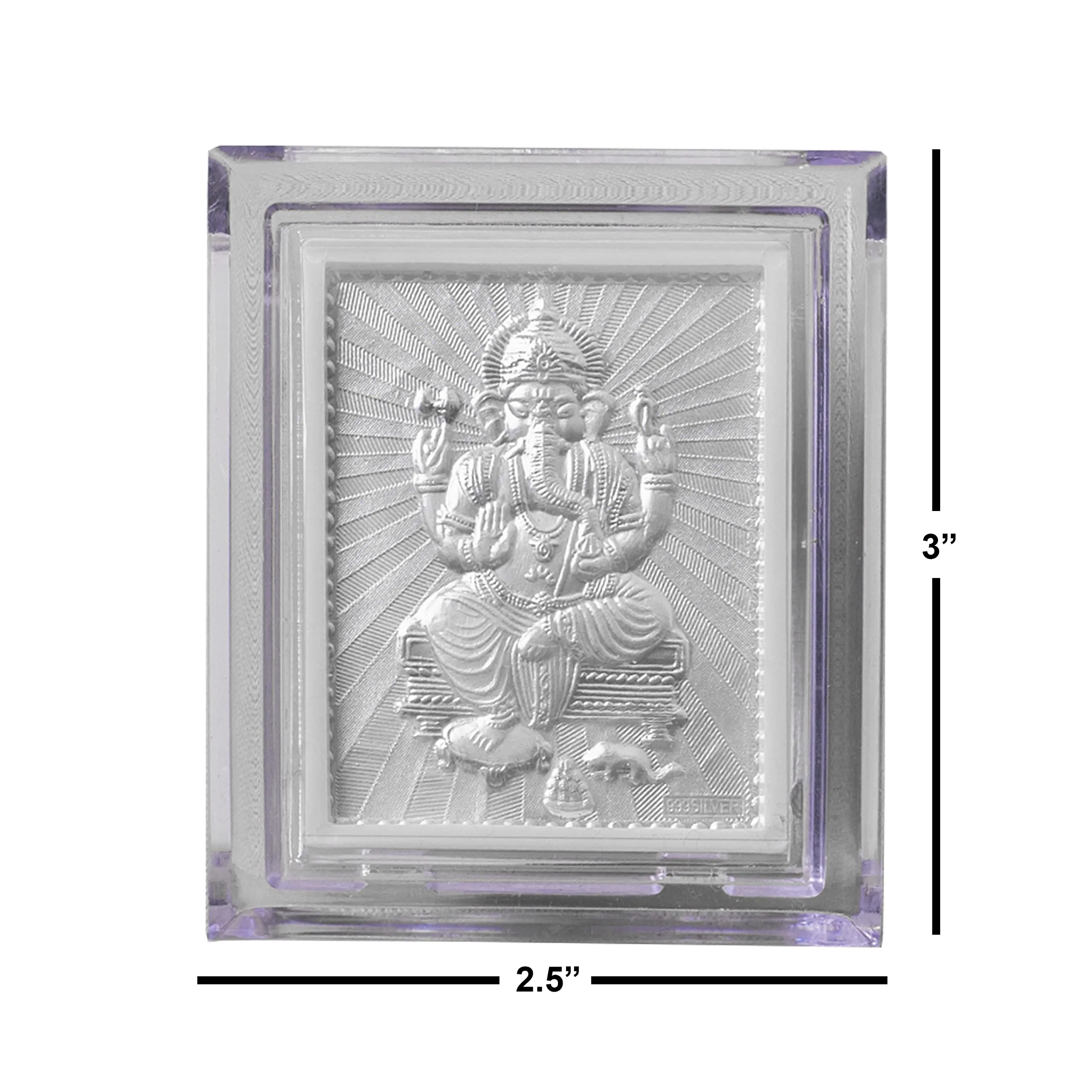 HEM Jewels Pure Silver Lord Ganesh frame for Gift & Home Decor (3x2.5 Inch) (Pack of 1)