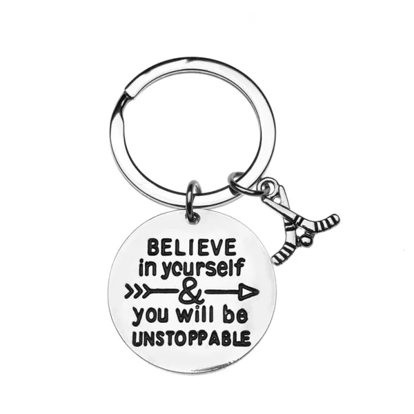 Ice Hockey Keychain with Inspirational Charms