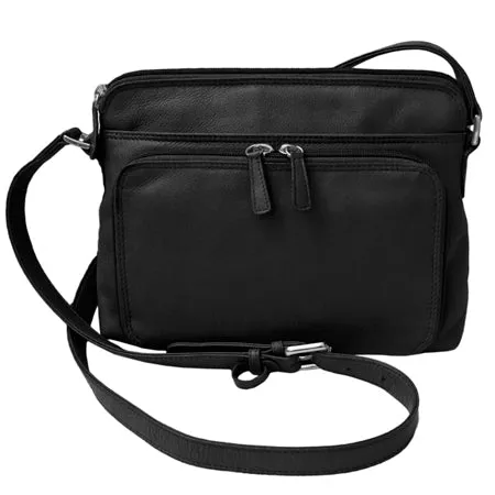 ILI RFID TOP ZIP BLACK LEATHER SHOULDER BAG