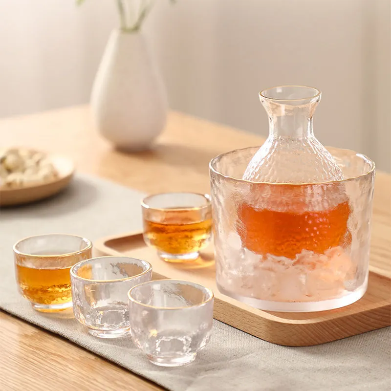 Japanese Glass Sake Pot Set with Warmer