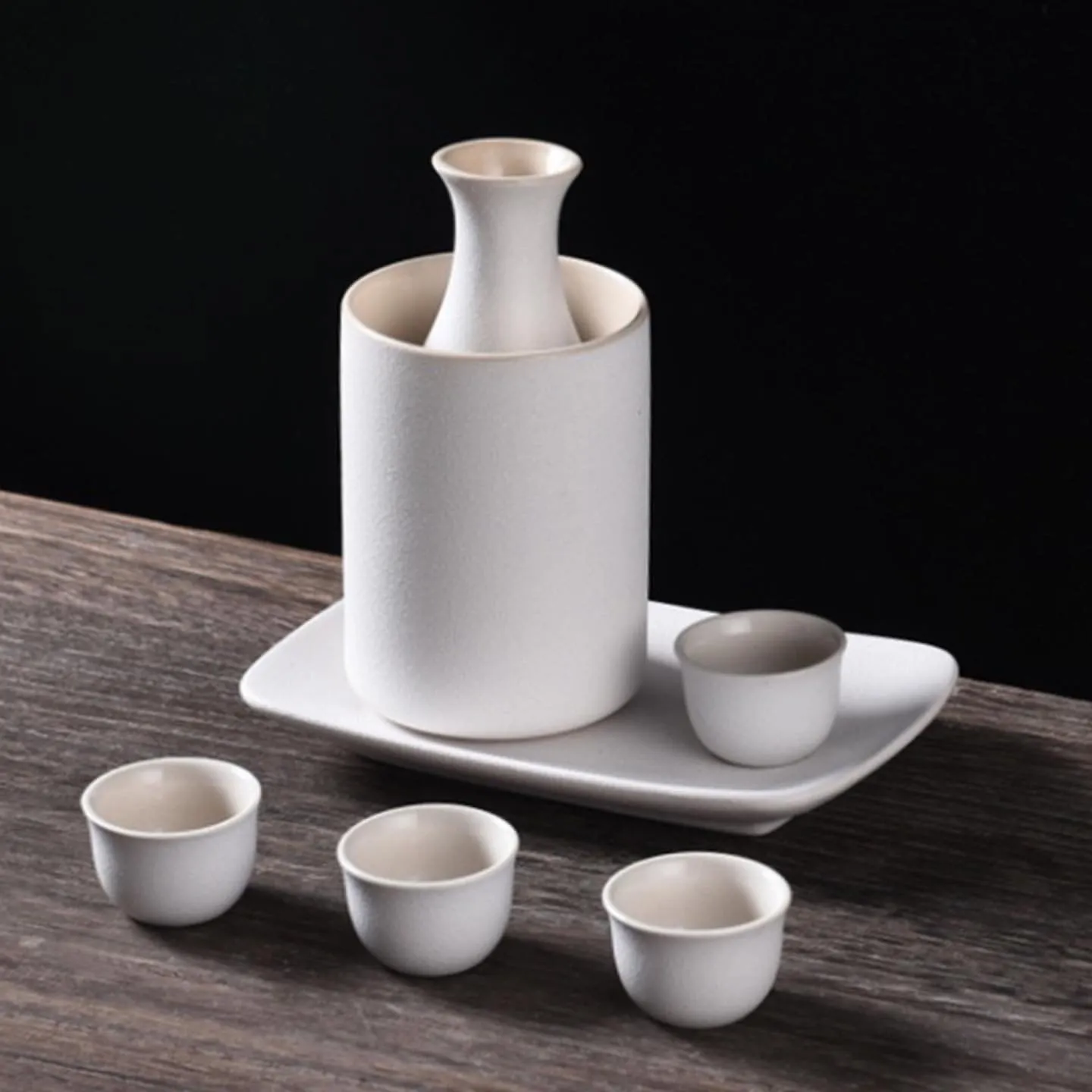 Japanese Sake Cup Set with Warmer- Mini Ceramic Sake set- 9 pcs Sake set- Black and White classic Sake Set