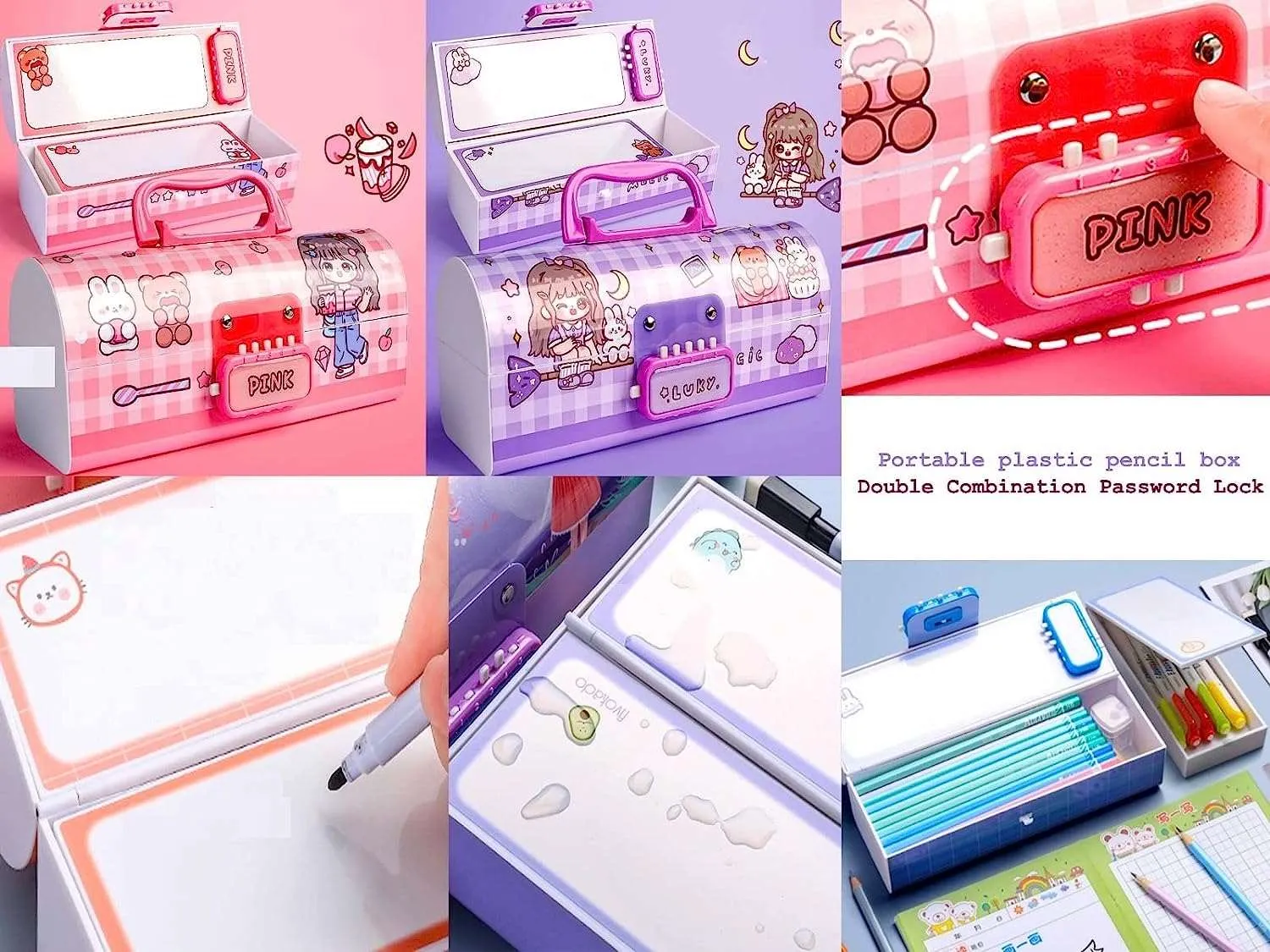 Kids Pen & Pencil Box-Suitcase Style Password Lock Pencil Case