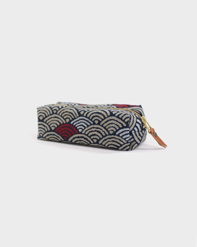 Kiriko Original Pencil Pouch, Large Seigaiha with Red