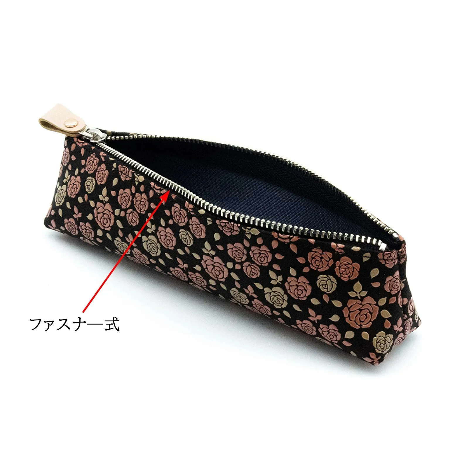 Koshu Inden Japanese Deerskin Leather Pencil Case - Rose / Black - , Made in Japan,  Japanese traditional craft pen case