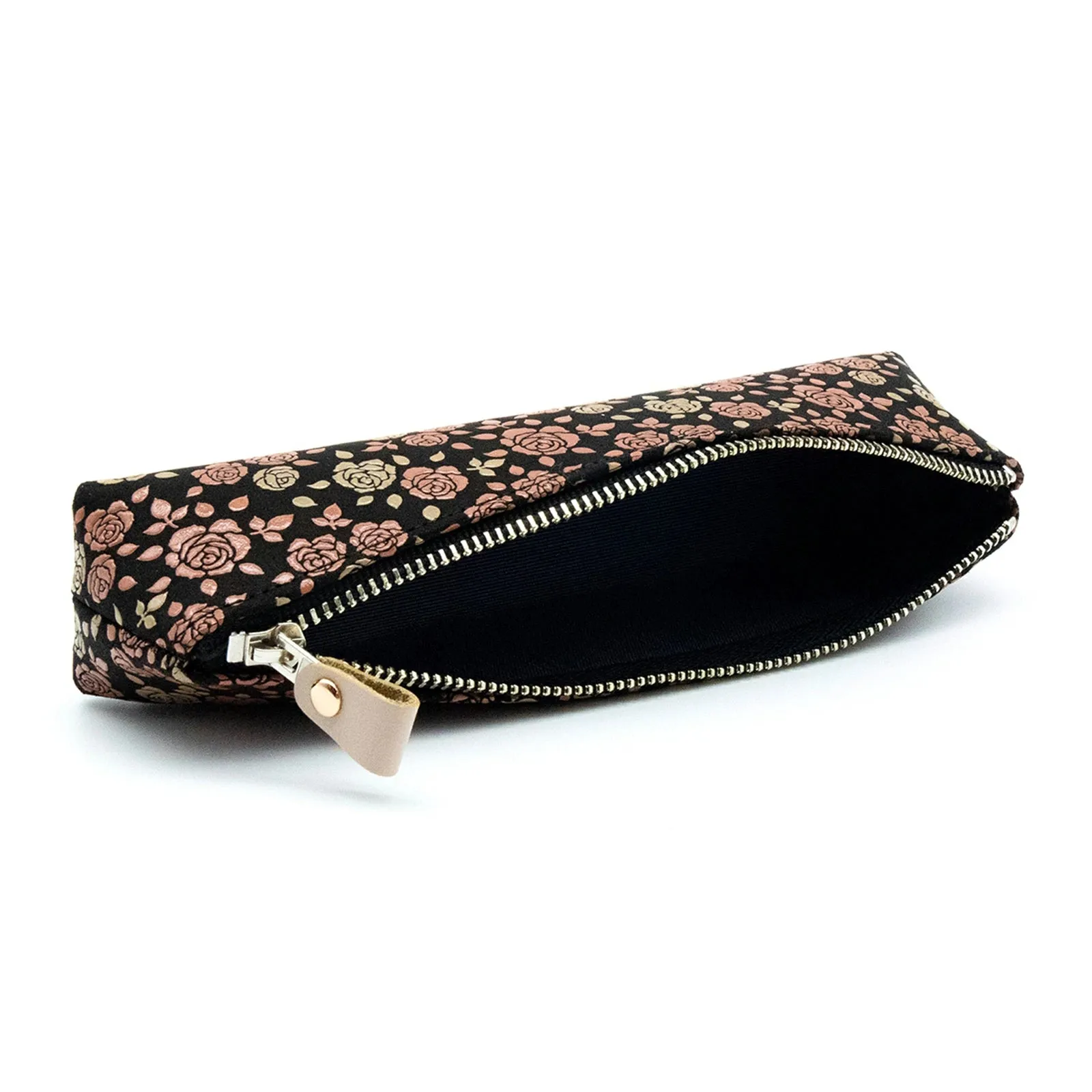 Koshu Inden Japanese Deerskin Leather Pencil Case - Rose / Black - , Made in Japan,  Japanese traditional craft pen case