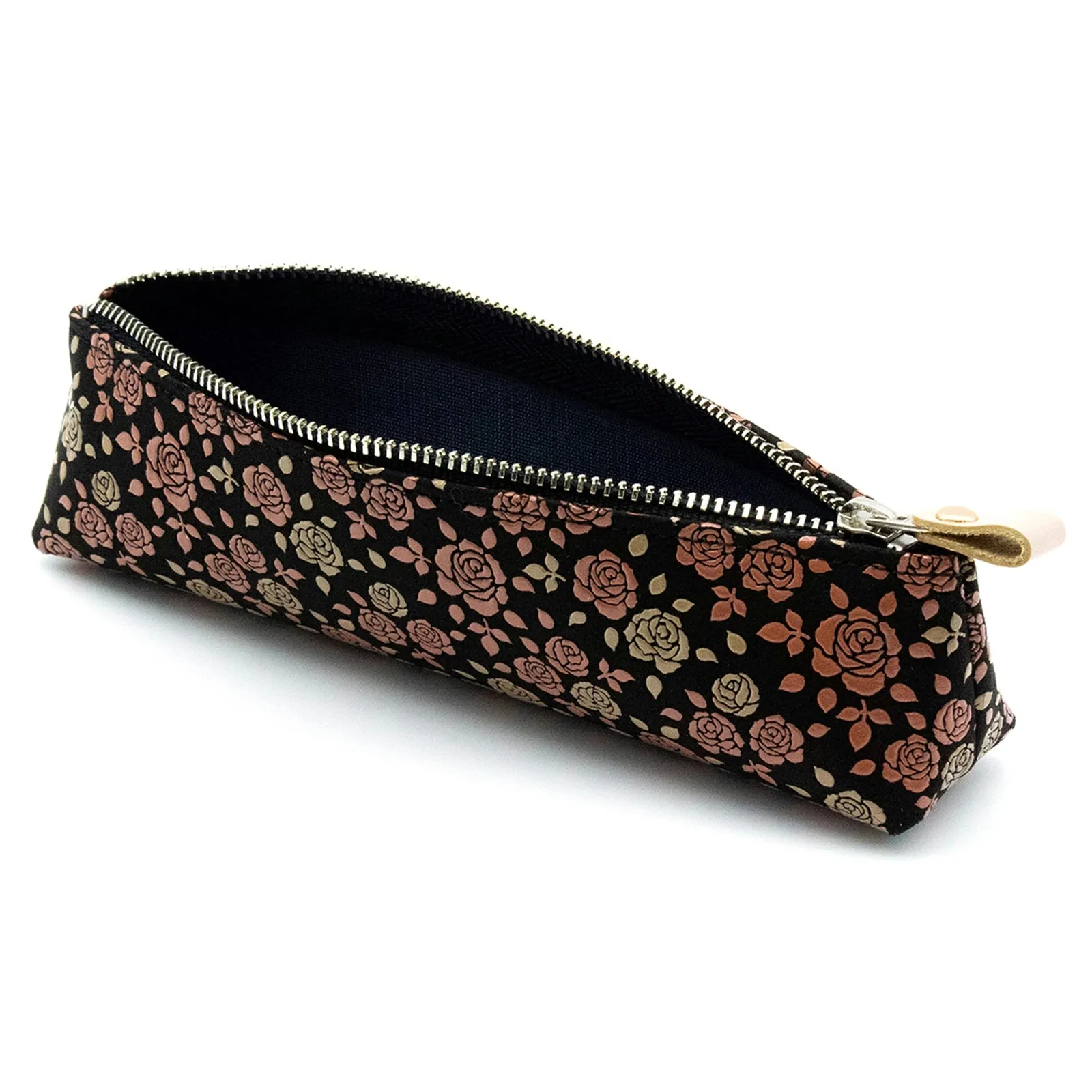 Koshu Inden Japanese Deerskin Leather Pencil Case - Rose / Black - , Made in Japan,  Japanese traditional craft pen case