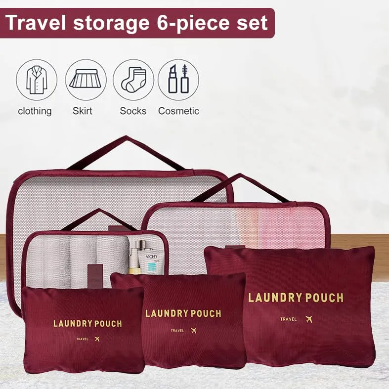 Kuber Industries 12 Pcs Travel Luggage Bag | Toiletry Bag for Jewellery-Watches-Bracelets | Multi-Purpose Storage Bag with Handle | Travel Utility Storage Pouches | LYN16-MRO | Maroon| Pack of 2