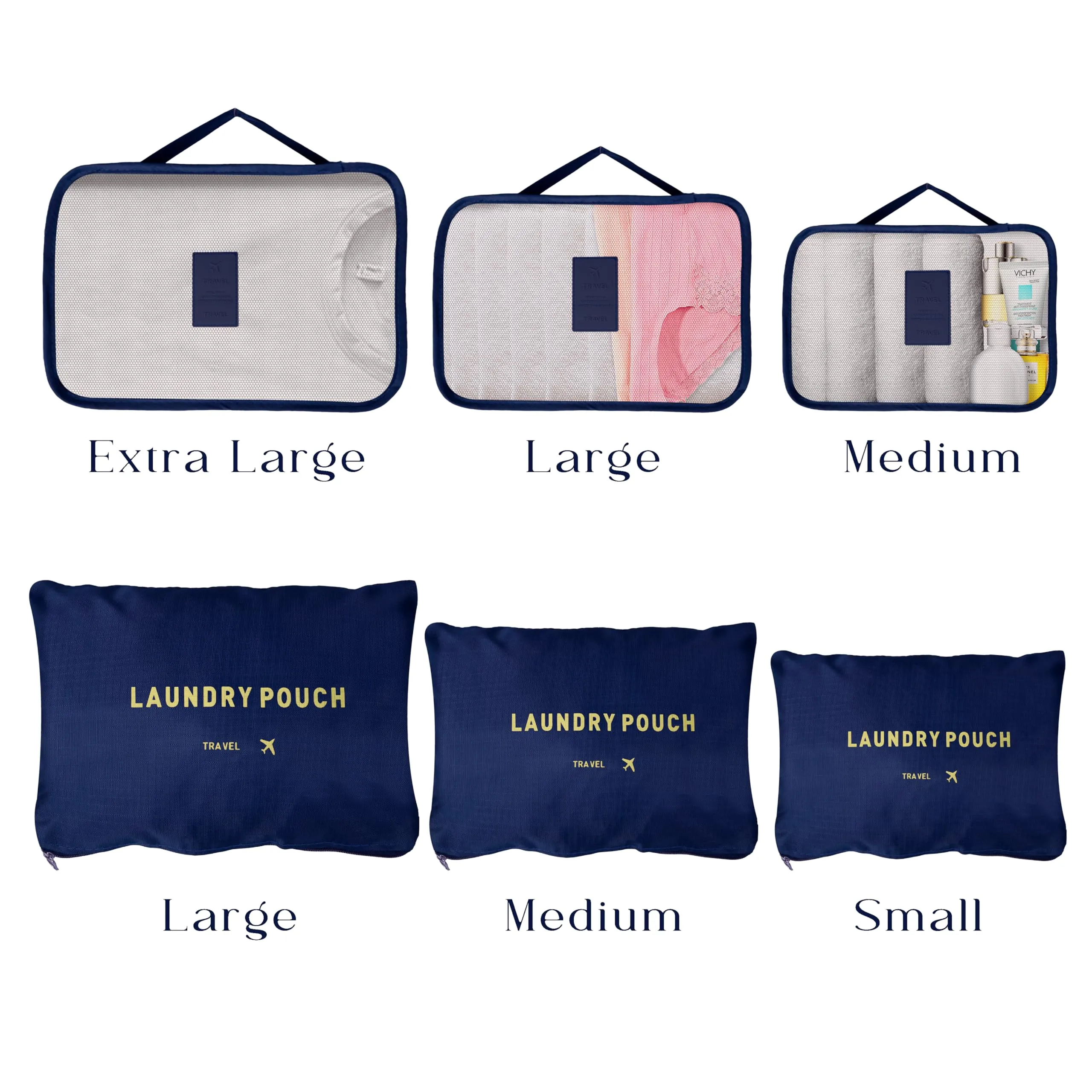 Kuber Industries 30 Pcs Travel Luggage Bag | Toiletry Bag for Jewellery-Watches-Bracelets | Multi-Purpose Storage Bag with Handle | Travel Utility Storage Pouches | LYN16-NVY | Navy Blue | Pack of 5