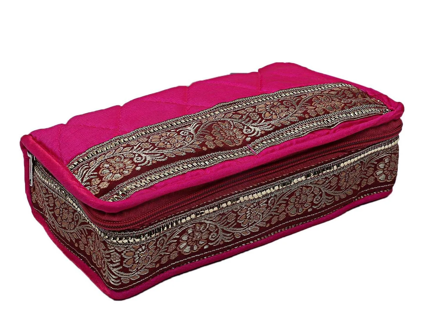 Kuber Industries Cotton Multipurpose 6 Pouch Jewellery Storage Bag Pouch/Travel Kit Organizer (Pink)-KUBMART15788