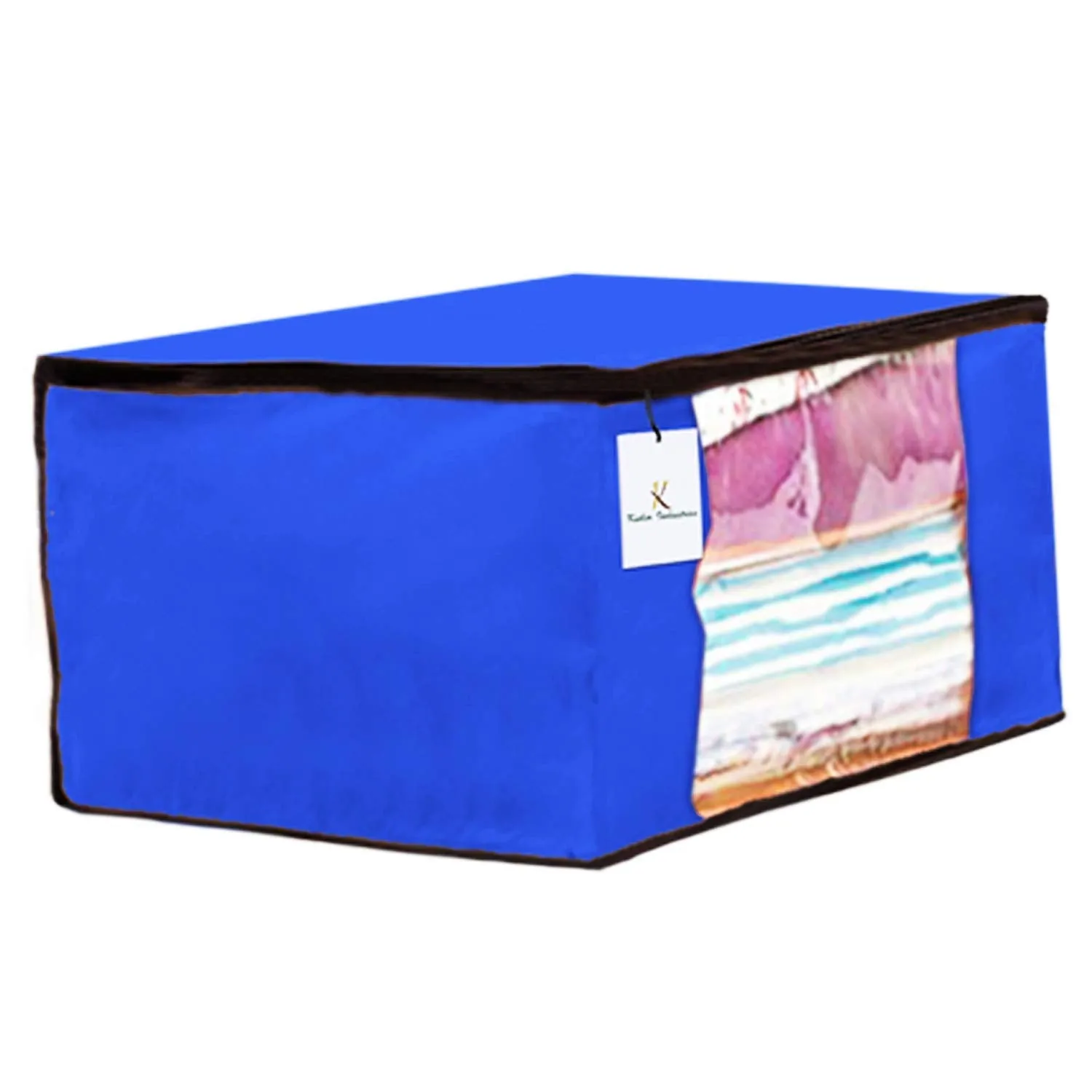 Kuber Industries Non Woven 2 Pieces Saree Cover and 2 Pieces Underbed Storage Bag, Cloth Organizer for Storage, Blanket Cover Combo Set (Royal Blue) -CTKTC38488