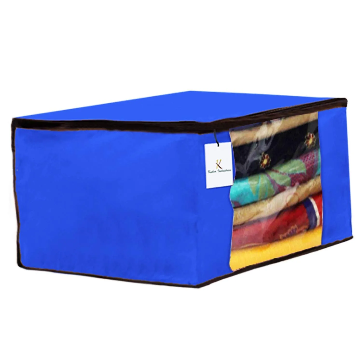 Kuber Industries Non Woven 2 Pieces Saree Cover and 2 Pieces Underbed Storage Bag, Cloth Organizer for Storage, Blanket Cover Combo Set (Royal Blue) -CTKTC38488