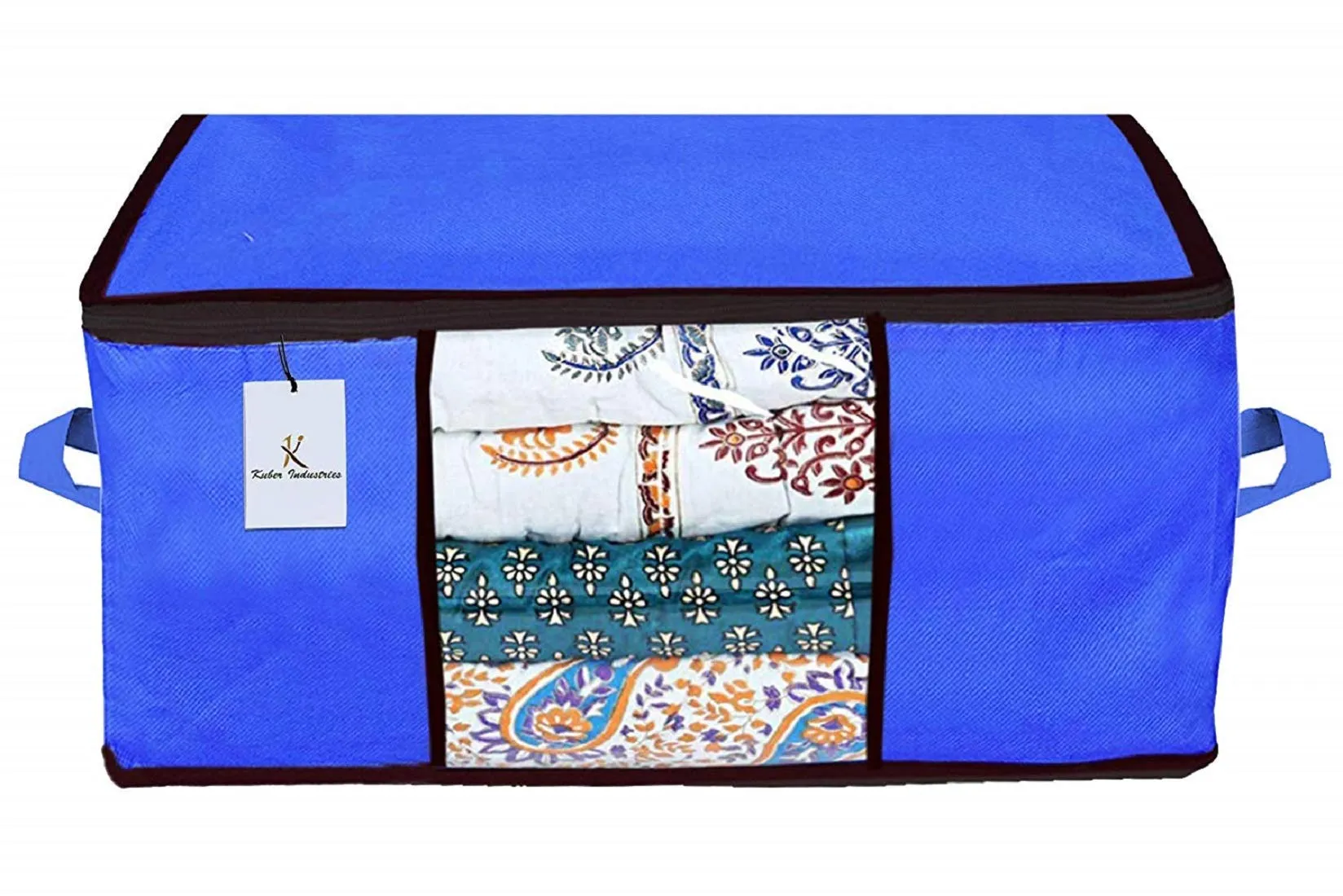 Kuber Industries Non Woven 2 Pieces Saree Cover and 2 Pieces Underbed Storage Bag, Cloth Organizer for Storage, Blanket Cover Combo Set (Royal Blue) -CTKTC38488