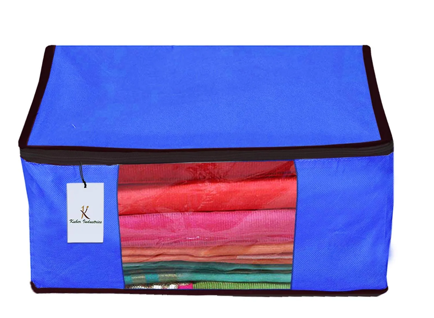 Kuber Industries Non Woven 2 Pieces Saree Cover and 2 Pieces Underbed Storage Bag, Cloth Organizer for Storage, Blanket Cover Combo Set (Royal Blue) -CTKTC38488