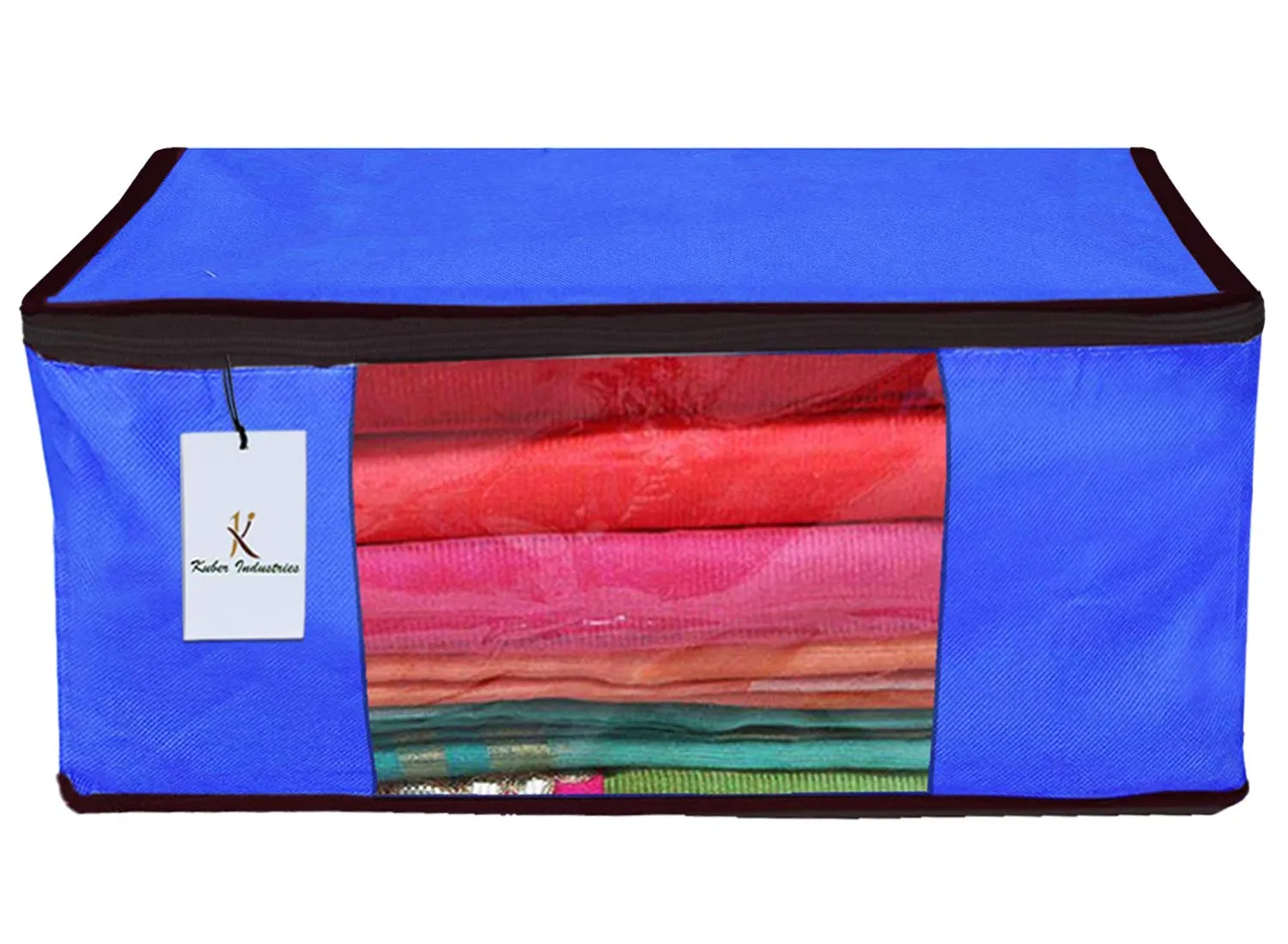 Kuber Industries Non Woven 2 Pieces Saree Cover and 2 Pieces Underbed Storage Bag, Cloth Organizer for Storage, Blanket Cover Combo Set (Royal Blue) -CTKTC38488