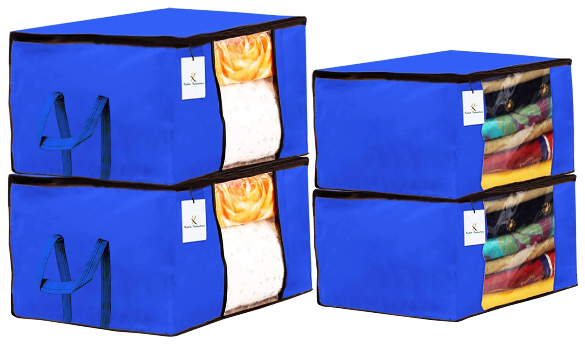 Kuber Industries Non Woven 2 Pieces Saree Cover and 2 Pieces Underbed Storage Bag, Cloth Organizer for Storage, Blanket Cover Combo Set (Royal Blue) -CTKTC38488