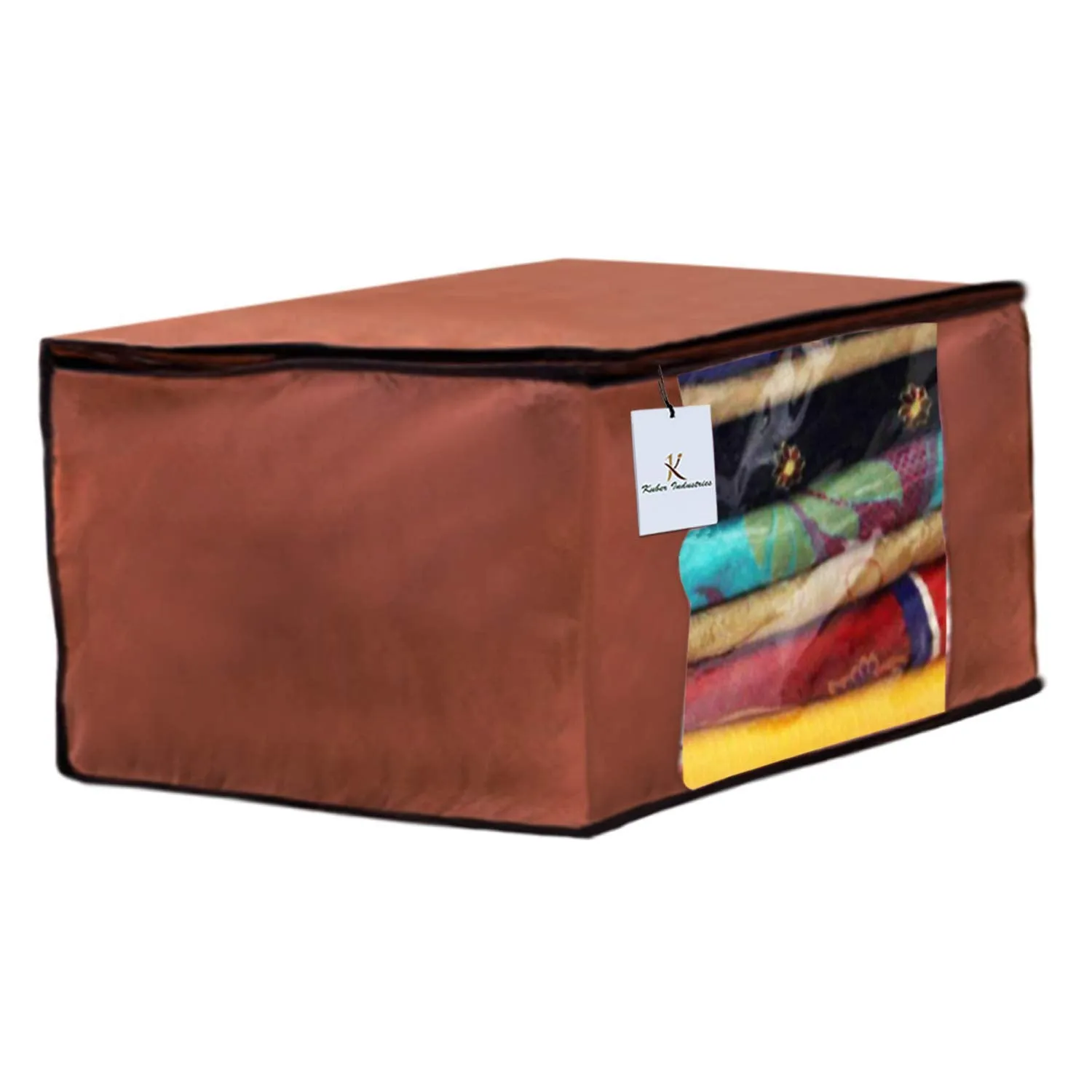 Kuber Industries Non Woven 3 Pieces Saree Cover and 2 Pieces Underbed Storage Bag, Cloth Organizer for Storage, Blanket Cover Combo Set (Brown) -CTKTC38501