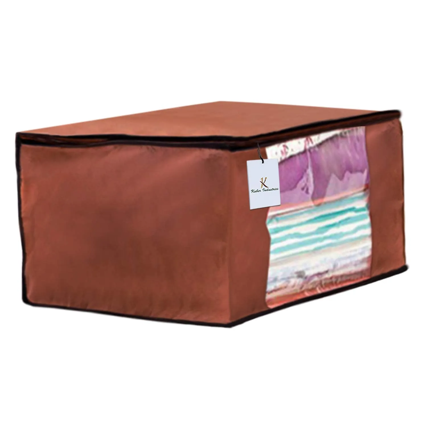 Kuber Industries Non Woven 3 Pieces Saree Cover and 2 Pieces Underbed Storage Bag, Cloth Organizer for Storage, Blanket Cover Combo Set (Brown) -CTKTC38501