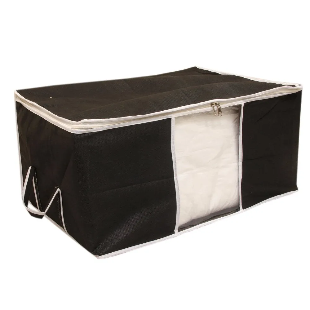 Kuber Industries Non-Woven Underbed Storage Bag|Large Storage Organiser|Blanket Cover With Transparent Window|Size 65 X 33 X 47 Cm (Black)