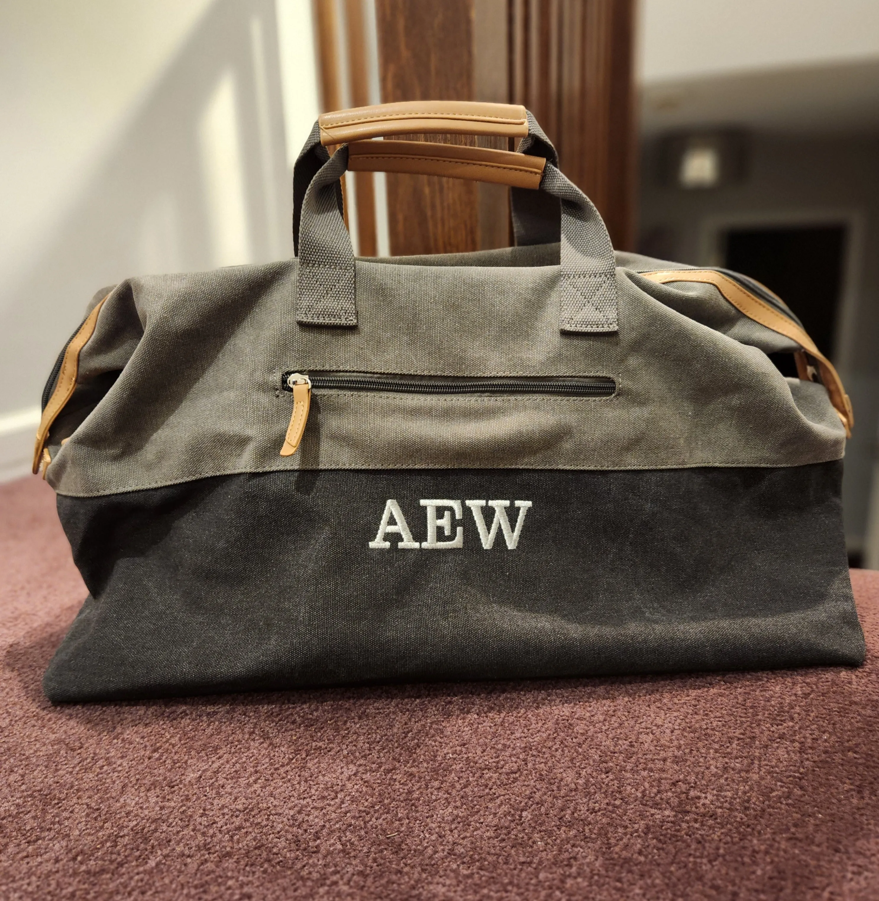 Large Canvas Travel Duffle Bag - Black & Gray