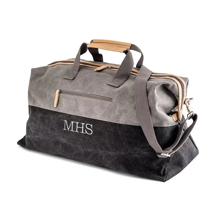 Large Canvas Travel Duffle Bag - Black & Gray