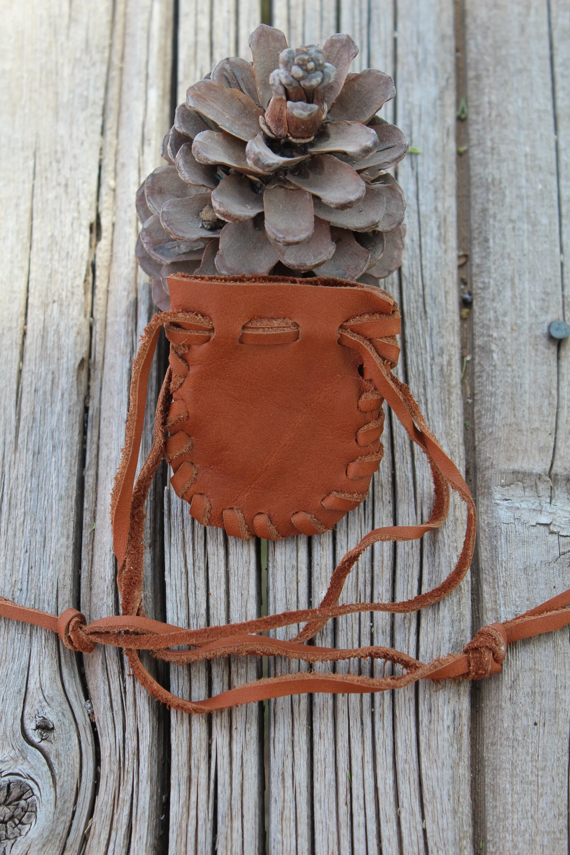 Leather medicine bag, drawstring bag