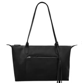 Leather Medium Zip Tote - Black