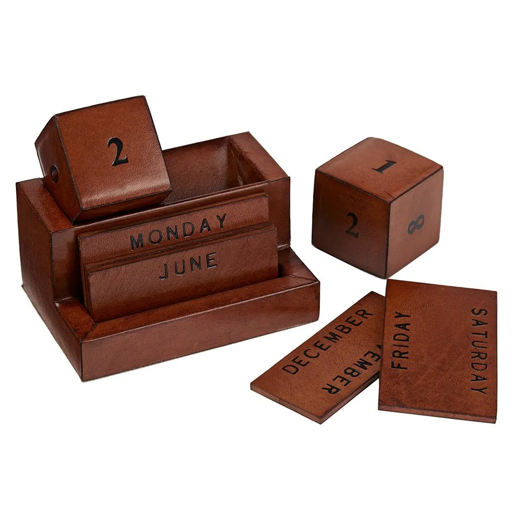 Leather Perpetual Block Calendar. Display A Special Date When Gifted