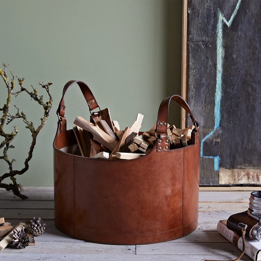 Leather Round Storage Basket