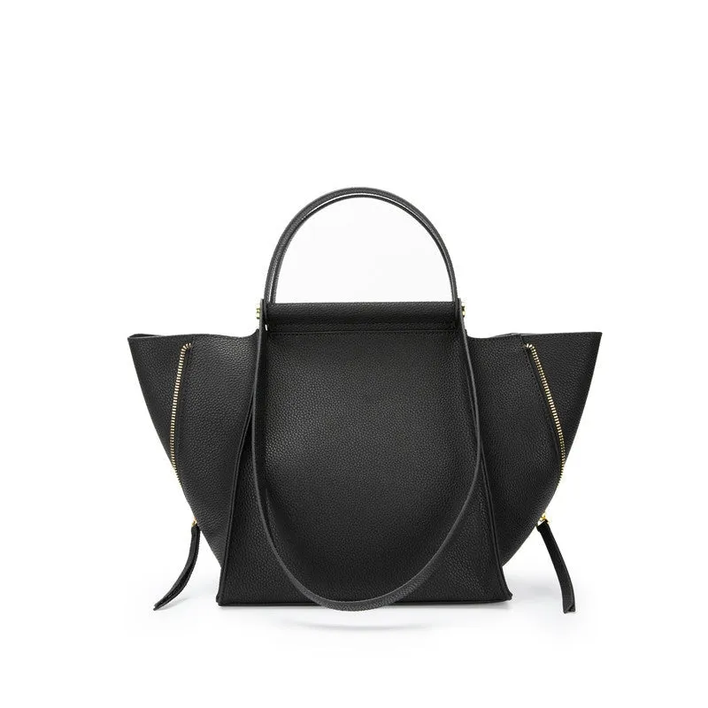 Leather Trapeze Top Handle Bag